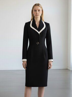 Danny & Nicole Vintage Black Tuxedo Dress with White Trim